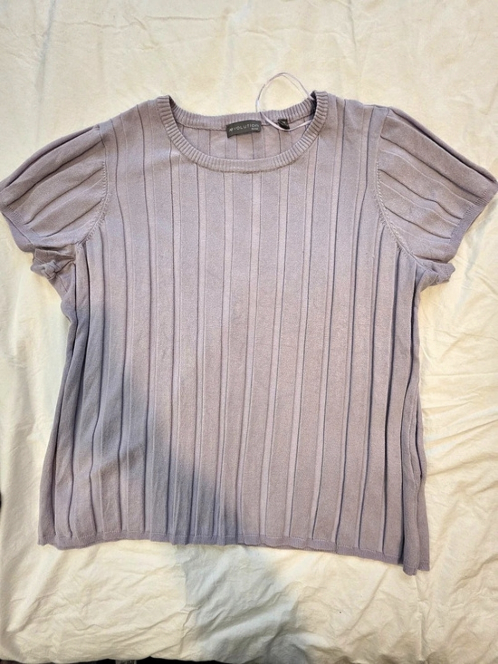 Evolution Ribbed Short Sleeve Sweater Purple Size 2X